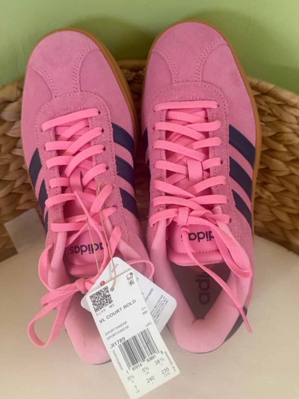 adidas Pink Suede Sneakers with Navy Stripes and Gum Sole